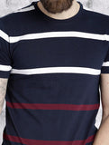 Roadster Men Navy Striped Round Neck T-shirt