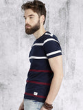Roadster Men Navy Striped Round Neck T-shirt