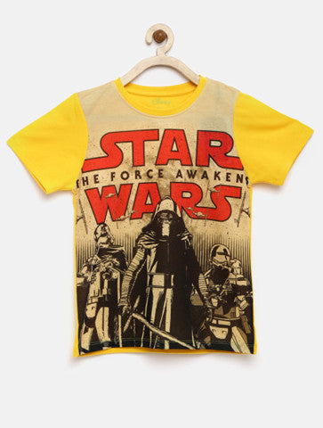 YK Disney Boys Yellow Star Wars Printed Round Neck T-shirt