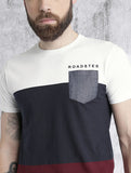 Roadster Men White & Navy Colourblocked T-shirt