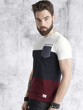 Roadster Men White & Navy Colourblocked T-shirt