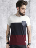 Roadster Men White & Navy Colourblocked T-shirt