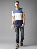 Moda Rapido Men Navy & Grey Melange Colourblocked Henley Neck T-shirt