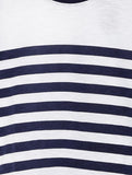 YK Boys White & Navy Striped Round Neck T-shirt